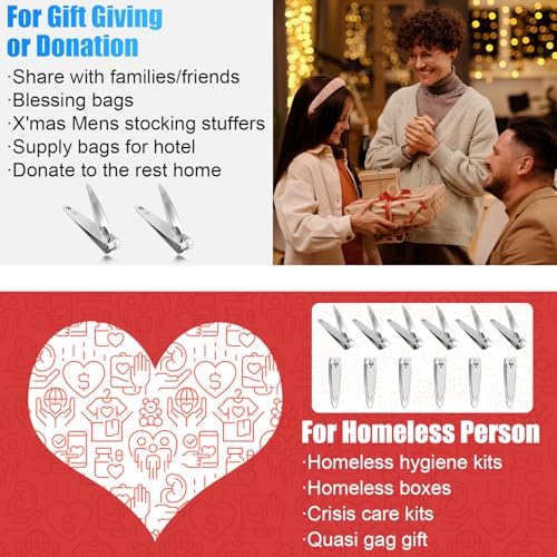 HOFASON 100 Pcs Nail Clippers Bulk for Men Women Adult, Professional Stainless Steel Fingernail & Toe Nail Clipper Cutter Set Travel Manicure Pedicure Trimmer Kit Gift for Homeless Supplies