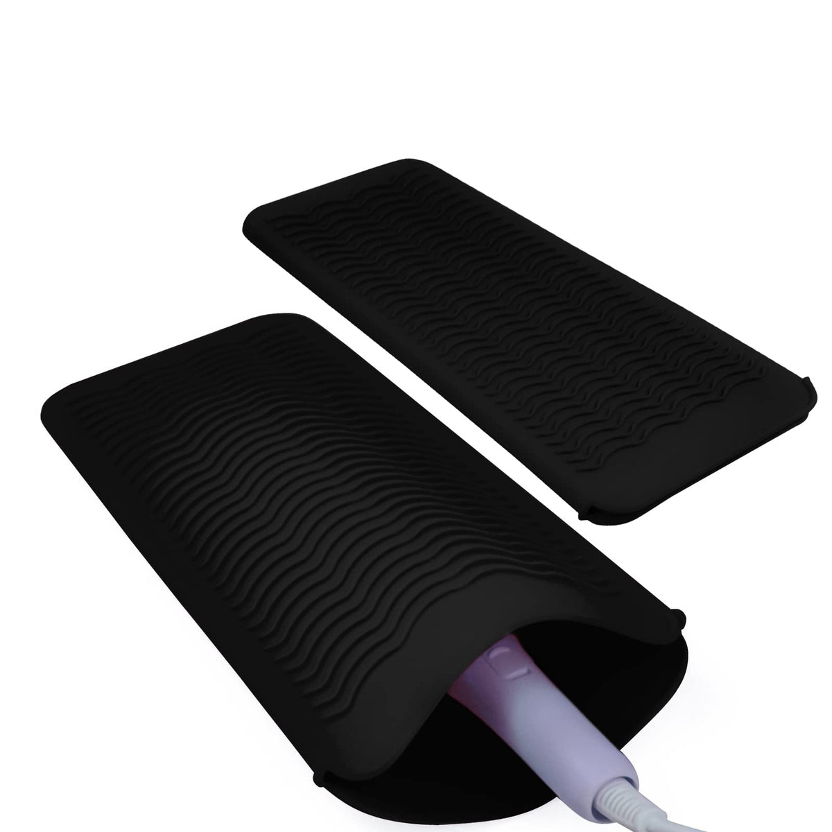 2PCS Silicone Heat Resistant Mat Pouch for Hair Straightener, Curling Iron, Flat Iron and Hot Hair Tools Black