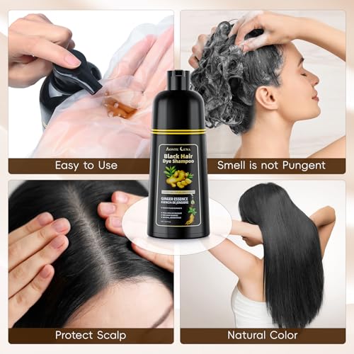 IIIMEIDU Black Hair Dye Shampoo 3 in 1, Natural Hair Dye Semi Permanent Hair Color, Gray Hair Cover Up, Ginger Essence shampoo for Color Treated Hair for Women and Men (500ml) 1