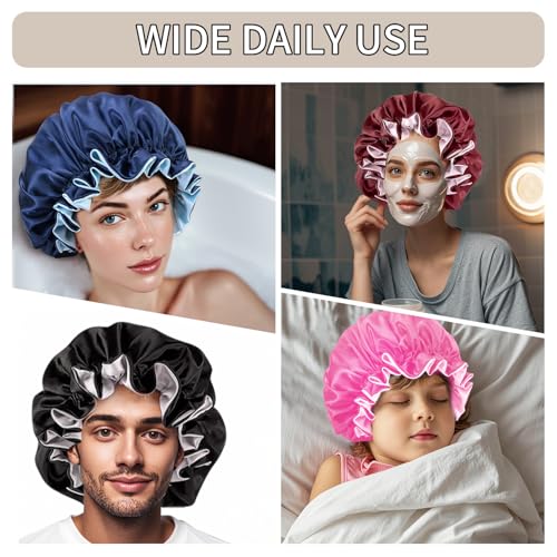 2Pcs Silk Bonnet for Sleeping Women - Reversible Double Layer Satin Bonnet with Adjustable Elastic Band, Night Hair Protection for Curly, Natural & Long Hair Black Pink Black Pink