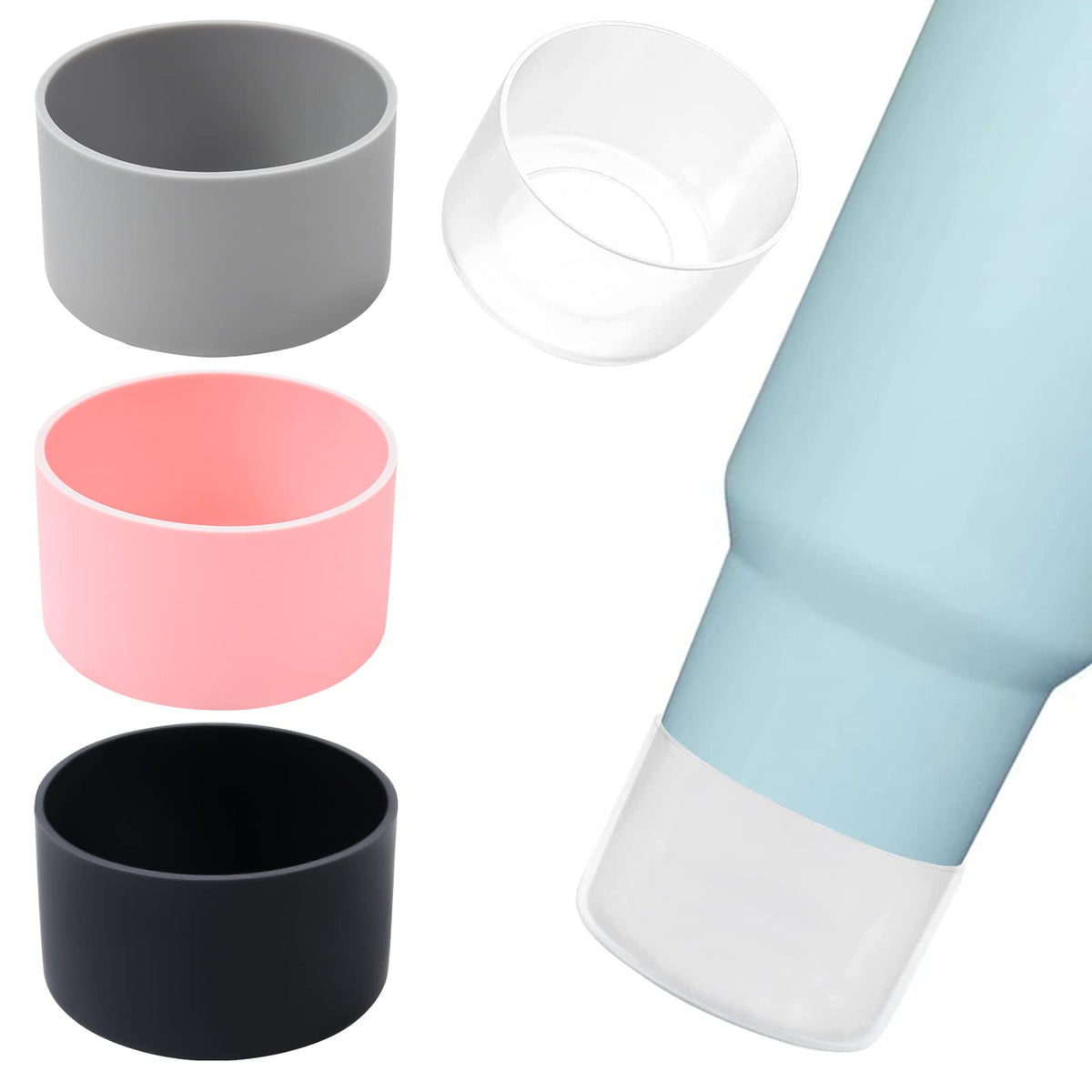 4Pack Silicone Boot for Stanley 40oz Quencher Adventure & Stanley IceFlow 30oz 20oz &Hydroflask 12-24 oz, Reduces Scratches Protective Cup Bottom Sleeve Compatible with Stanley Cup Accessories