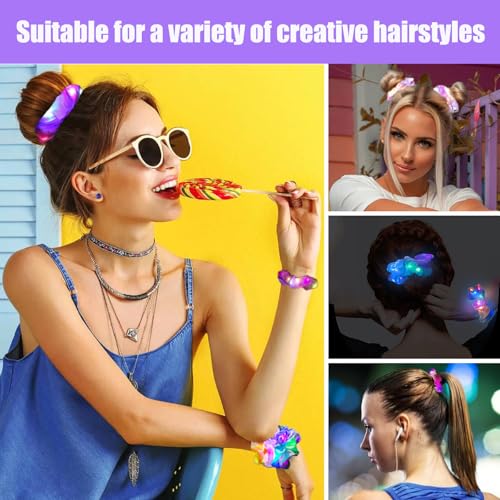 24 Pcs Light Up Scrunchies, LED Scrunchies Hair Bands, Elastic Glow in the Dark Srunchies Rave Accessories for Women Birthday Halloween Christmas New Year