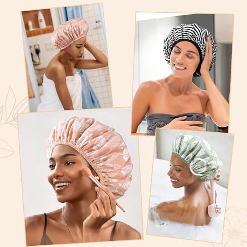 Yanibest Shower Cap for Women - Hair Satin Bonnet Shower Cap for Women Waterproof Extra Large Double Layer Reusable Adjustable for Braids Long Hair