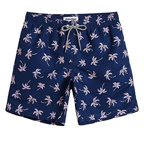 maamgic Mens Swim Trunks Quick Dry Swim Shorts with Mesh Lining Funny Swimwear Bathing Suits Navy Palm X-Small