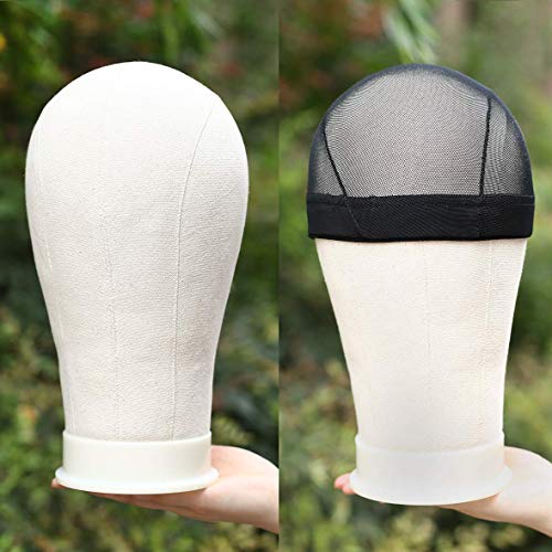 XTREND 21"-24" Canvas Block Mannequin Head for Making Weft/Wig/Hair Extension, Display Styling Mannequin With Wig Stand Set, Manikin Canvas Hair Accessories 22 Inch