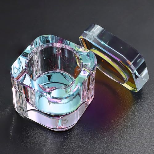 Udefineit Nails Tips Art Dappen Dish with Lid, Heavy Duty Crystal Glass Liquid Powder Dappen Monomer Cup, Dazzling Colorized Glaze Nail Art Brush Washing Container for Professional & Home Use