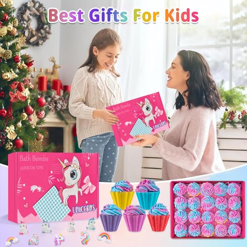 Bath Bombs for Kids with Surprise Unicorn Inside, 20 Kids Bath Bombs Gift Set, Handmade Bubble Bath Fizzes Bomb for Chrildren Birthday Christmas and Party Favor Christmas Gifts Set for Girls