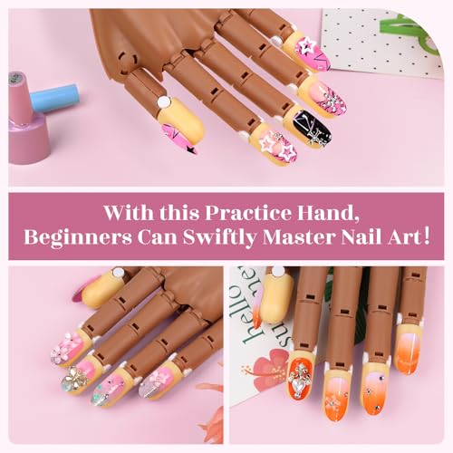 Magnetic Practice Hand for Acrylic Nails: Flexible Fake Hand Manicure Training Hand with Strengthen Nail Tips - Mannequin Hand Nail Kit for Beginners