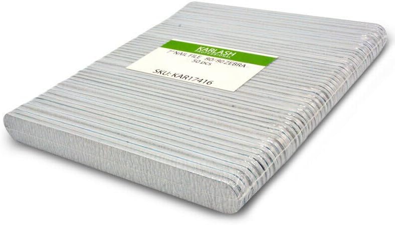 Karlash Professional Double Sided Emery Board 7" Black Nail File 50pcs (Zebra 80/80)