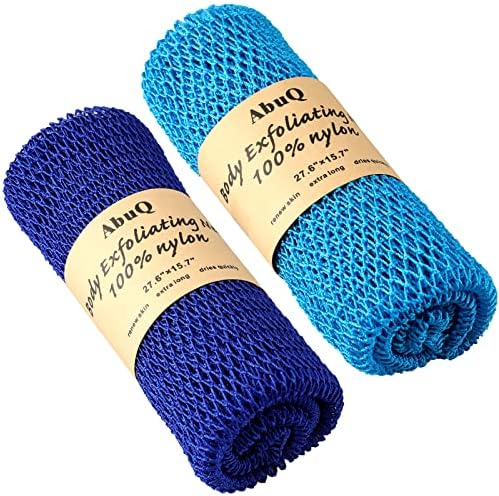 2 Pieces African net Sponge for exfoliating,African exfoliating net, African wash net, African Ghana Sapos scrubbing washcloth rag for Smoother Skin and Daily use;Yellow-Blue