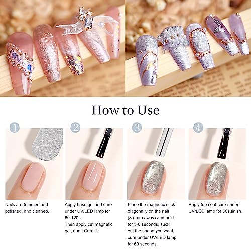 Cat Eye Gel Nail Polish with Magnet Stick, 15ml Glitter Holographic Nail Polish, Magnetic Effect Gel for Home DIY Manicure Gift, Blue Tears