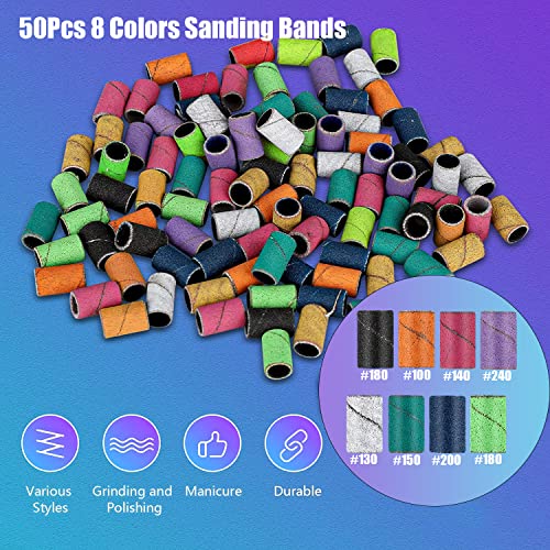 25Pcs Nail Drill Bits Set: 3/32 Tungsten Carbide Ceramic Diamond Cuticle Safety Professional Drill Bits Nail Tech with Pink Holder Case & 50Pcs Sanding Bands for acrylic gel Remover Manicure Pedicure