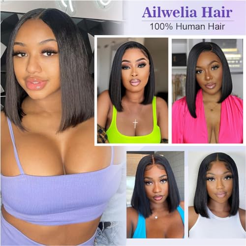 Wear and Go Glueless Bob Wig Human Hair 200% Density 5x5 HD Lace Closure Wigs For Black Women Glueless 5x5 Closure Wigs Human Hair Pre Plucked Bob Black Color 14 Inch