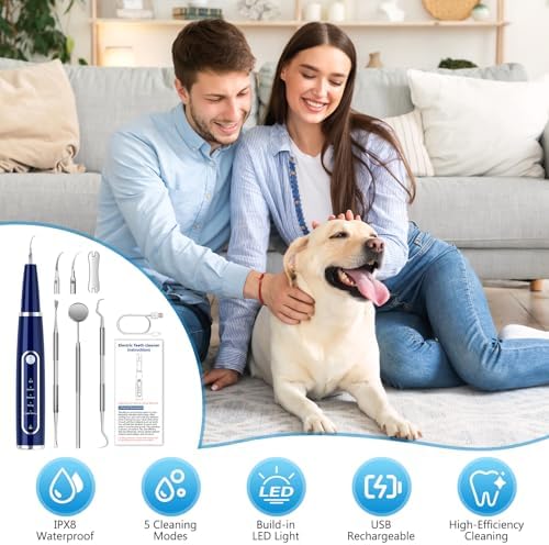 Plaque Remover for Teeth, Teeth Cleaning Kit with LED Light and 5 Adjustable Modes Teeth Cleaner, Blue