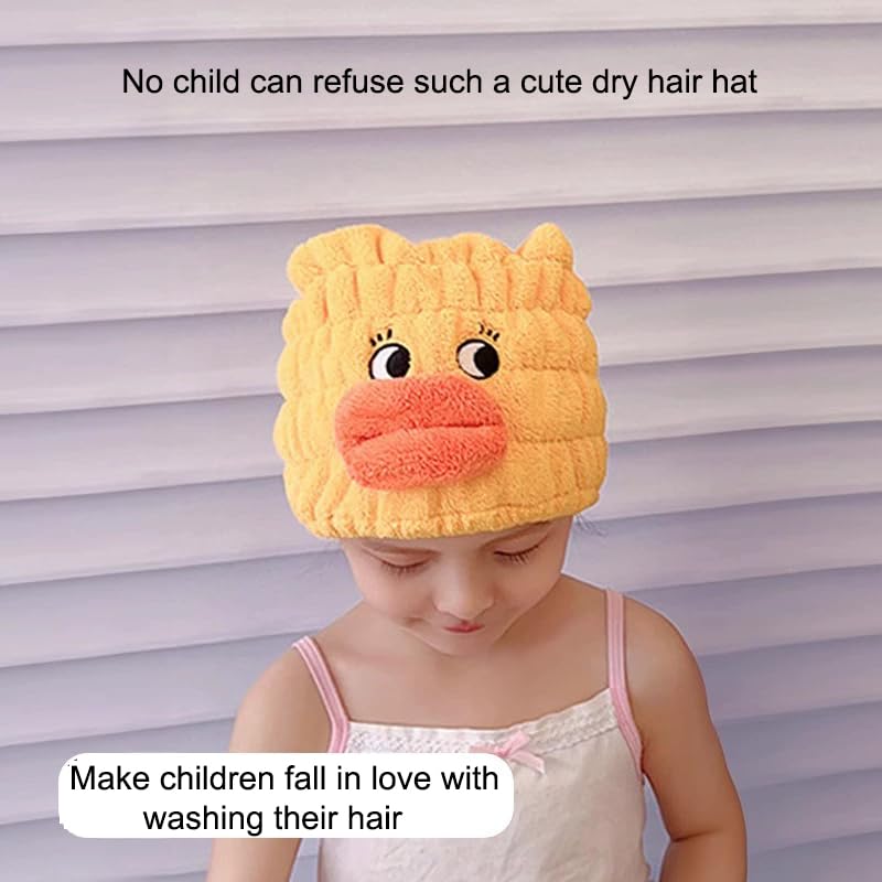 2-Pack Ultra Absorbent Boys Duck Hair Dry Wrap Towel, Cute Animal Quick Drying Cap for Kids, New Microfiber Hair Towel Wrap Dry Turban Soft Plopping Head Towels Shower Cap