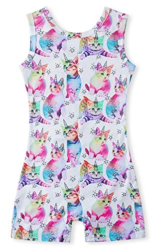 Funnycokid Gymnastics Leotards for Girls size 5-6 Outfits Cat Sparkly Sleeveless Biketard Unitards with Shorts Dance Yoga