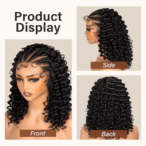 PROTEA Braided Wigs for Black Women, Lightweight Synthetic Handmade Braids Wig with Baby Hair, Braid Lace Wig with Curly End, 16 Inch #2 Natural Color