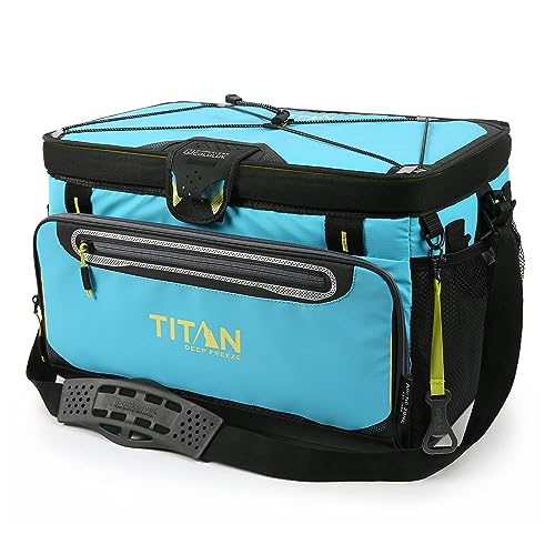 Titan Deep Freeze Cooler - 48 Can Zipperless Hardbody Cooler - Deep Freeze Insulation, HardBody Liner, and SmartShelf - Blue Lagoon