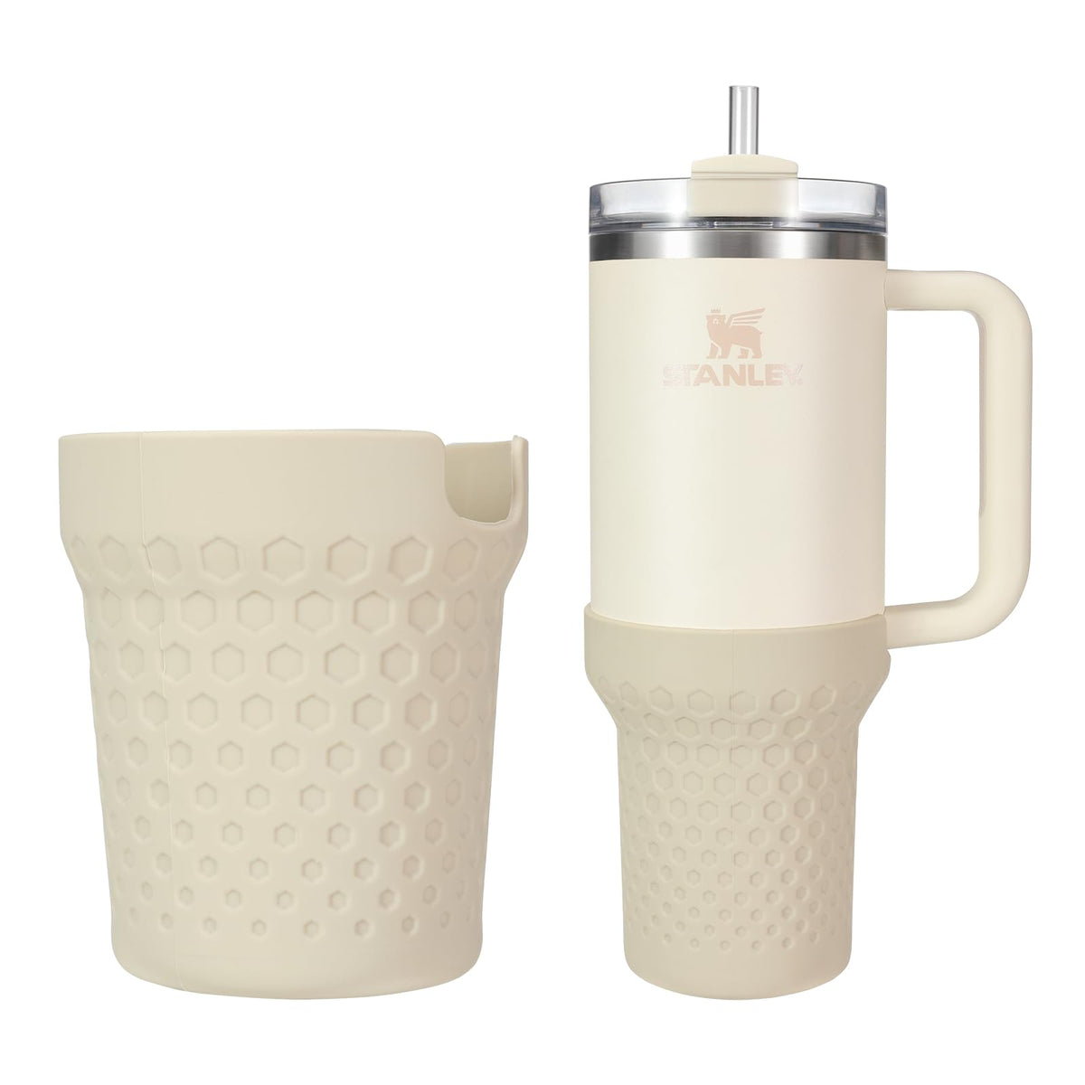 Thxbag Silicone Boot for Stanley Cup 30oz / 20oz Quencher, Cream Boot Sleeve Cover Fit with Stanley H2.0 and Quencher Adventure Tumbler Accessories (30 oz & 20 oz, Cream)