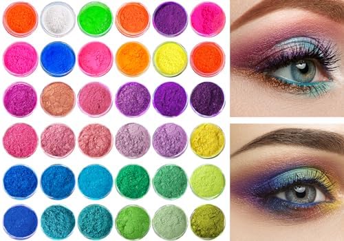 Neon Pigment Powder for Nails Eyeshadow - 36 Colors Fluorescent Neon Rainbow Smoke Nails, 3D Nail Art Pigment Powder for Acrylic Nails, Halloween Neon Makeup Pigment Eyeshadow Liner