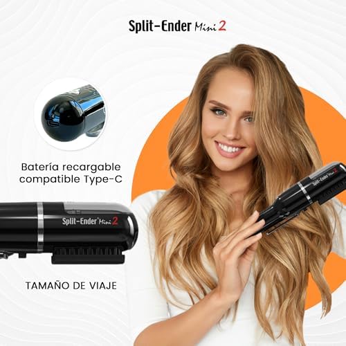 Split Ender Mini 2 - Cordless Split End Hair Trimmer, Solution for Dry and Damaged Hair, Rechargeable Trimmer for Broken and Brittle Split Ends, Hair Styling Tool- Black