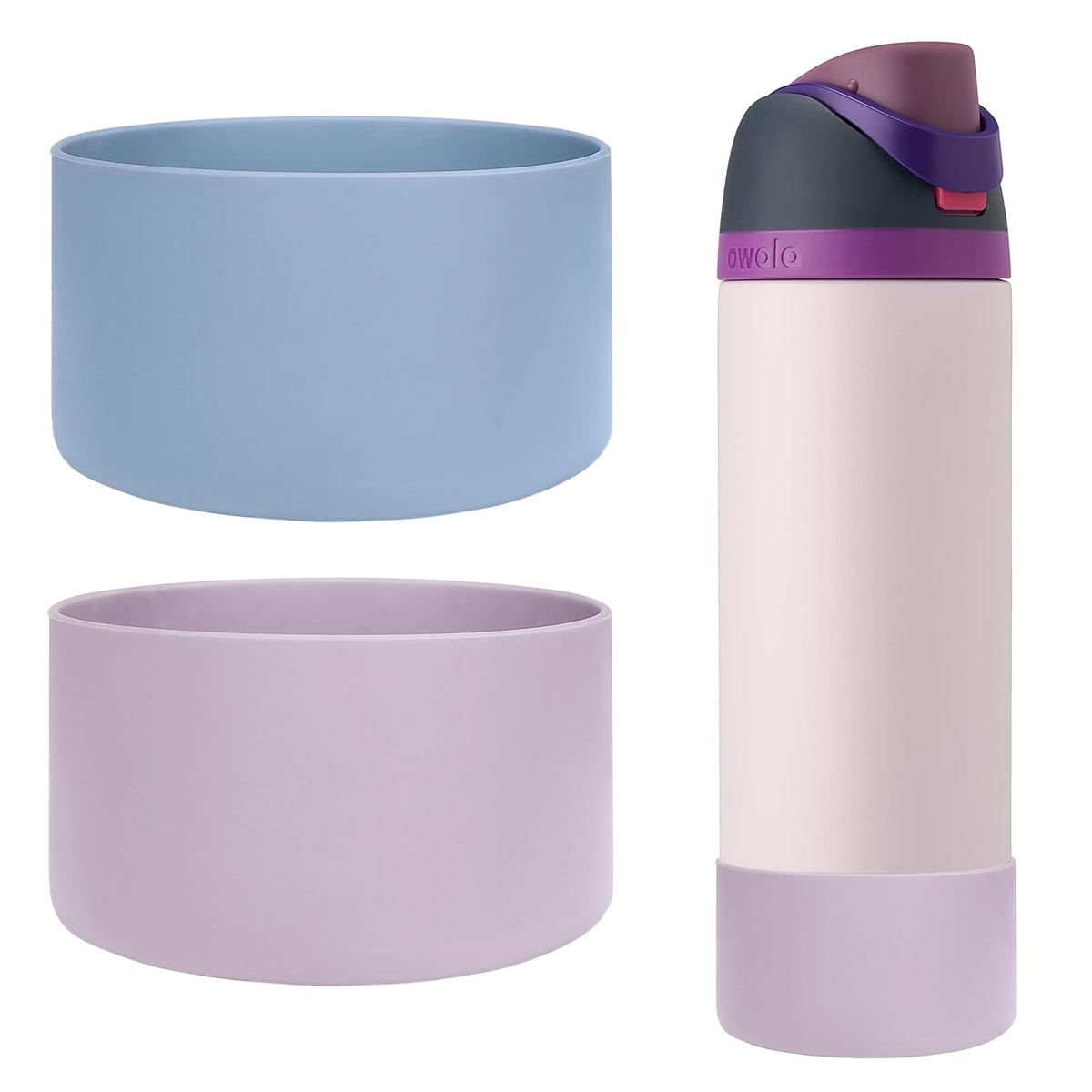 WK IEASON 2Pcs Silicone Water Bottle Boot for Owala 24oz, Protective Flask Bottom Cover Base for Owala FreeSip Twist and Flip Flask Bottles (Chambray/Orchid, 24OZ)