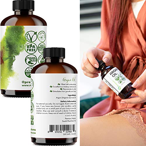 Premium Nature Argan Oil for Hair Virgin 100% Pure Cold Pressed Argon Oil Hair Serum For Hair Stimulate Growth for Dry and Damaged Hair Argan Oil for Skin Body Moisturizer Nails Protector 4 oz
