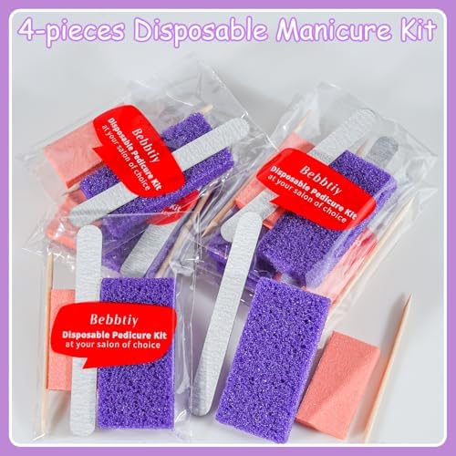 Disposable Pedicure Kit Sets, 4 in 1 Nail Salon Manicure Pedicure Kit Professional, Nail File, Pumice Pad, Mini Buffer, Wood Stick (Pack of 20, Count, 20.0)