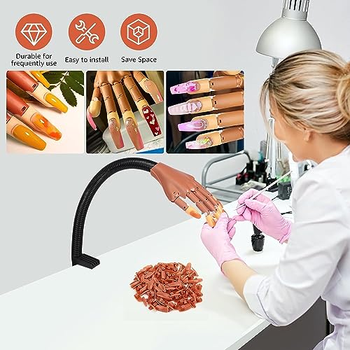 Practice Hand for Acrylic Nails,100 Pcs Nail Tips Flexible Training Hand Professional Nail Art Hand Tools Adjustable False Finger Nails for DIY Nail Manicure