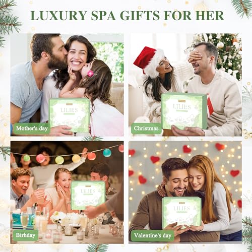Gifts for Women, Birthday Gifts for Women, Bath and Body Gifts Set, Lilies Self Care Set,Christmas Mothers Day Relaxing Spa Basket for Mom, Grandma, Girlfriend, Sister, Friends