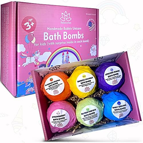 Unicorn Bath Bombs for Girls with Surprise Toys Inside for Kids | Cute Unicorn Ring, Keychain, Necklace, Toys and Bonus Unicorn Purse - Christmas Gift Set Bath Balls with Unicorn Toys Inside