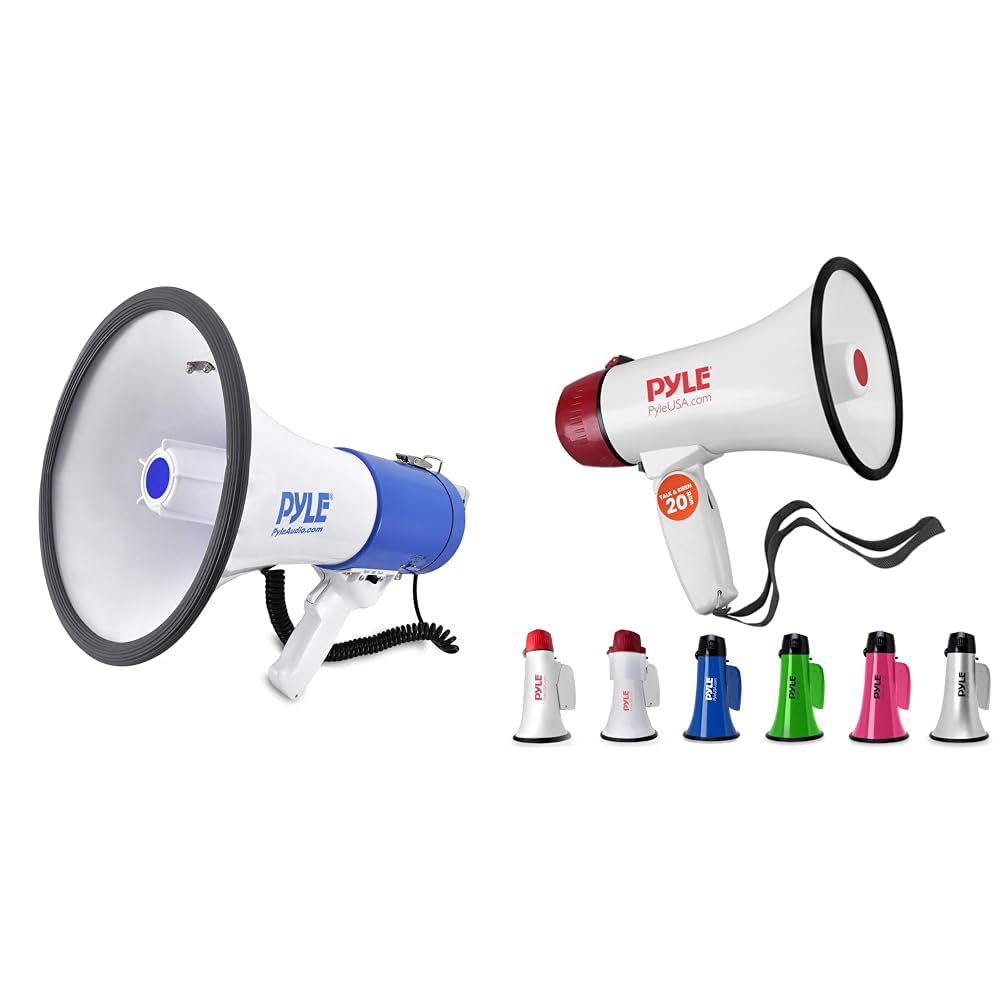 PYLE Portable Megaphone Speaker PA Bullhorn - Built-in Siren & Megaphone Speaker PA Bullhorn - 20 Watts & Adjustable Vol Control