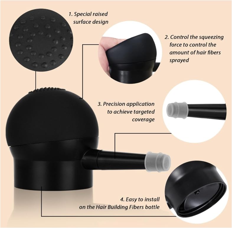 Hair Thickening Fibers&Pump Applicator Set Professional Hair Styling Set- Hair Fibers Barber Enhancement Spray for Mens Hair&Beard- Hairline Enhancer & Volumizing Spray Barber Enhancement Card (Black)
