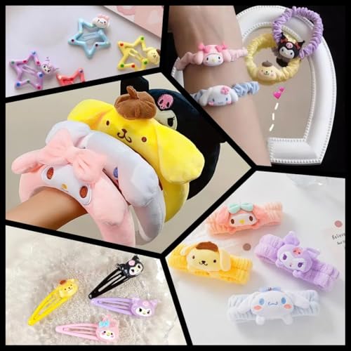 117Pcs Kawaii Cute Stuff Gifts Set Include Headband,Pouch, Hair Band, Hair Ties & Clips, Hairpin, Stickers, Necklace,Bracelet, Keychain(Black)