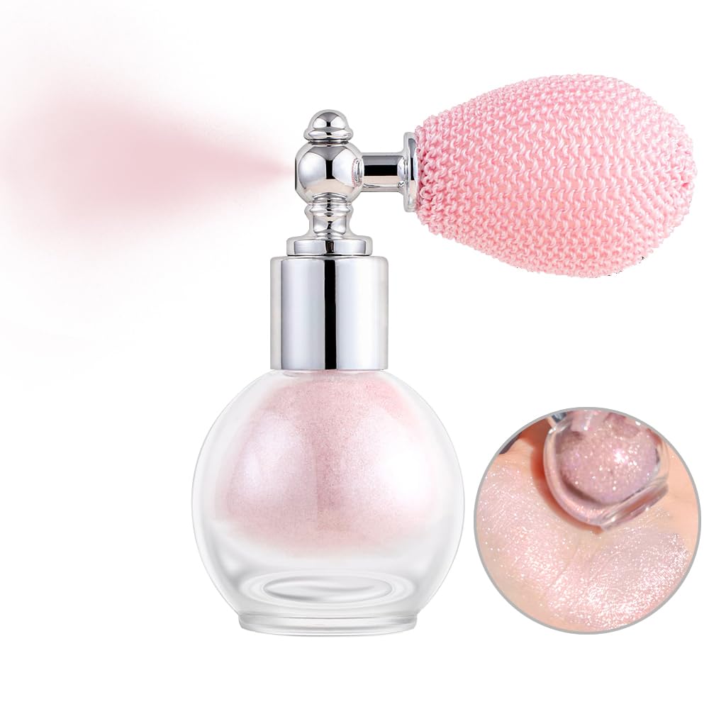 Shiny Glitter Spray for Face and Body, Highlighter Powder Mist, Longwear Waterproof High Gloss Shimmer Makeup for Music Rave Festival, Performance, Wedding Party (#3, Shy Pink)