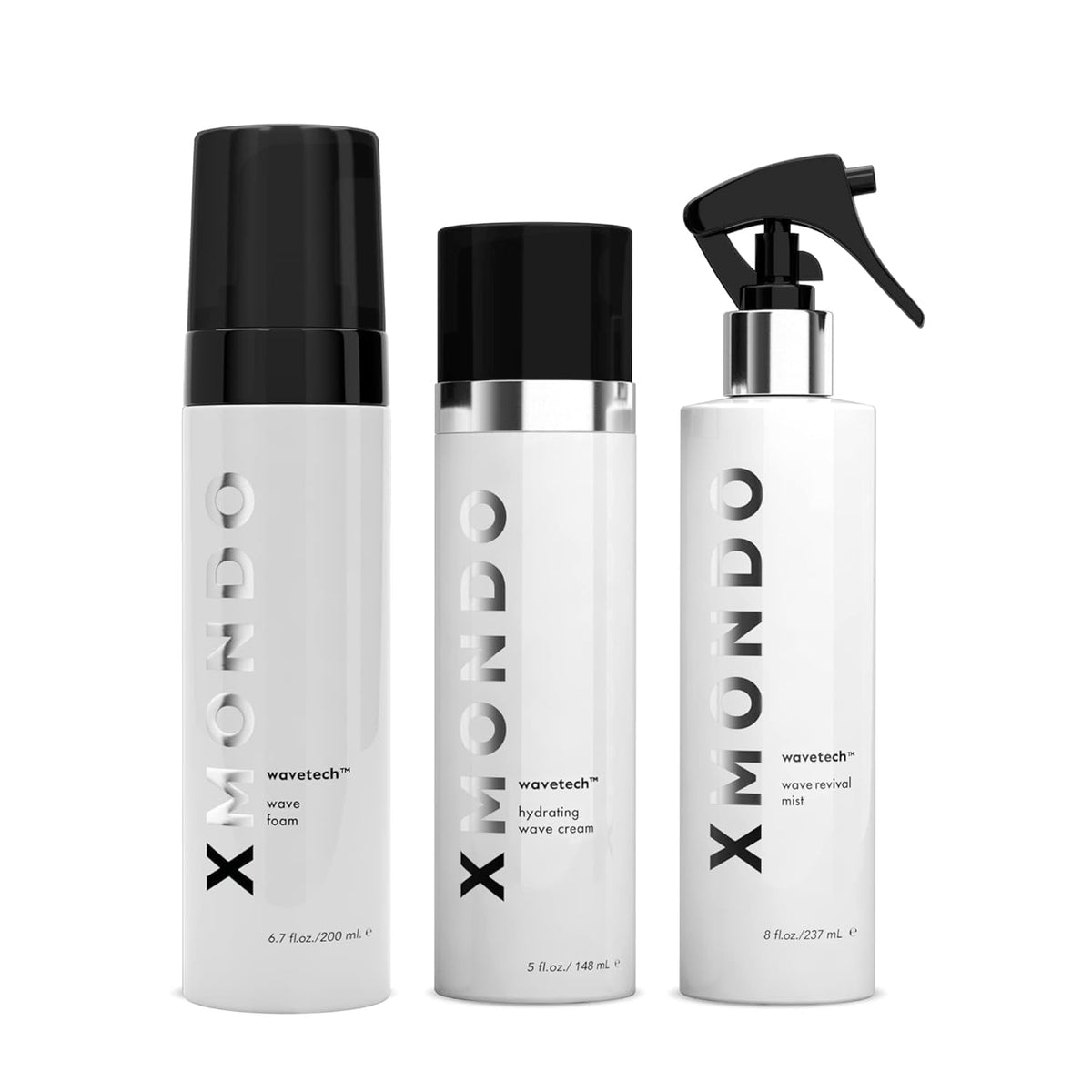 XMONDO Hair Wave Bundle | Vegan Formulas with Waveflex Technology, Deep Hydration & Frizz Control, Foam (6.7 Fl Oz), Hydrating Cream (5 Fl Oz), Revival Mist (8 Fl Oz), 3pc Set