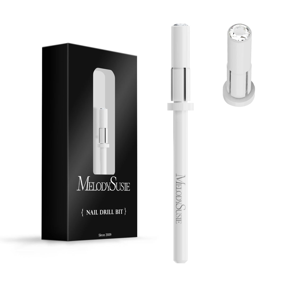 MelodySusie Small Crystal Top 3.1mm Mandrel Bit for Nails, 3/32'' Easy Off Nail Drill Bits for Sanding Bands, Suitable for Acrylic Nails Gel Manicures and Pedicures, White