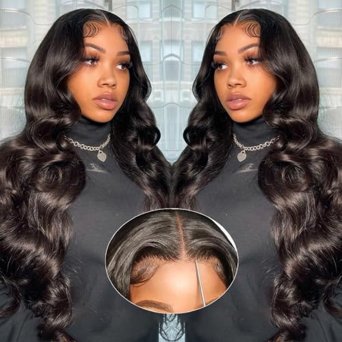 Uveous 5X5 HD Lace Closure Wigs Human Hair Wear and Go Glueless Wigs Human Hair Pre Plucked Pre Cut Lace No Glue Body Wave Lace Front Wigs for Women 22 inch