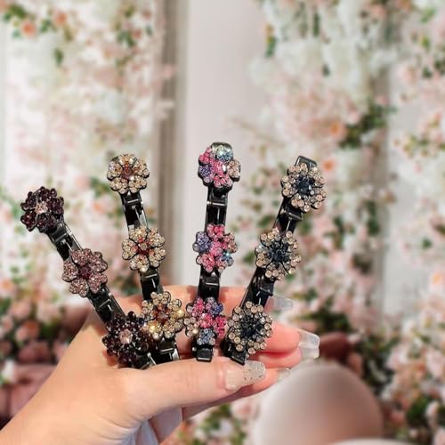 Sparkling Crystal Stone Braided Hair Clips for Women and Girls, 2025 New Rhinestone Hair Clips Hair Braid Clips, Easily Braided Hair Bands, Shiny Rhinestone Hair Clip (Mix, 4PCS)