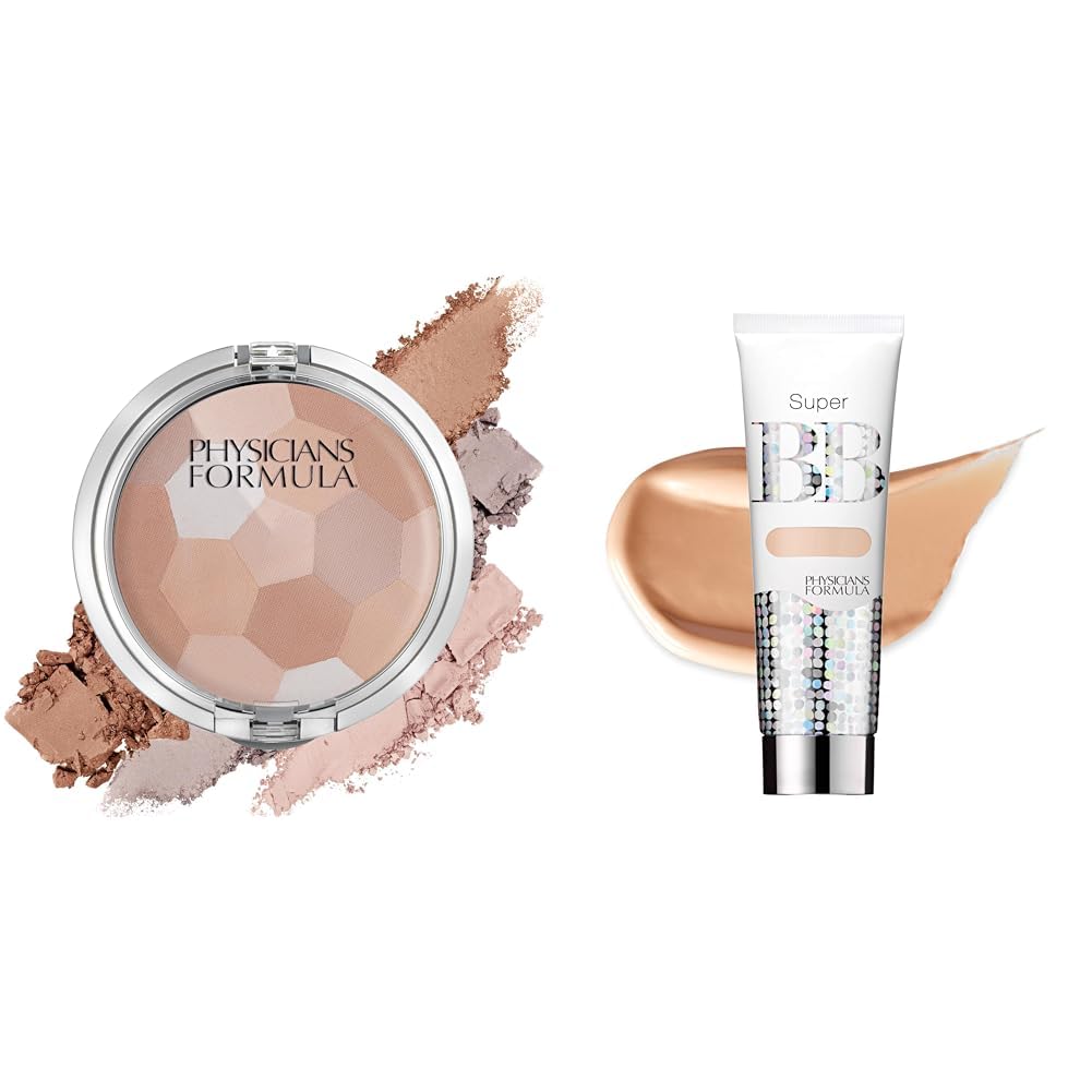 Physicians Formula Setting Powder Palette Multi-Colored Pressed Finishing Powder Translucent & Super BB Cream All in 1 Beauty Balm Foundation Cream SPF 30, Light