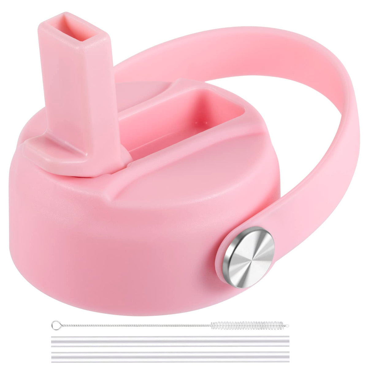 Straw Lid for Hydro Flask Wide Mouth Water Bottles, Top Lids with Straw Compatible with Hydro Flask 32 40 oz, Replacement Cap Wide Mouth Straws Flip Lid Flex Handle (Light Pink)
