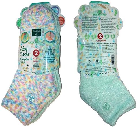 Earth Therapeutics Aloe Socks, 2 Pair Per Package (1 Pair Multi-colored, One Pair Aqua) by Earth Therapeutics