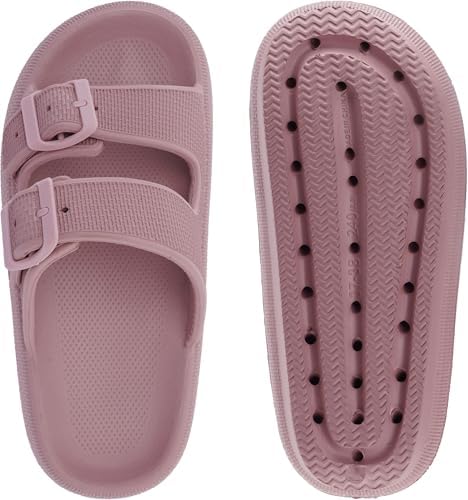 WHITIN Slides for Women Men Double Buckle Adjustable Thick Sole Pillow Slippers Bathroom Sandals