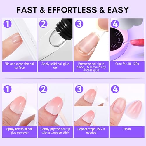 Makartt Nail Glue and Remover Kit: Super Strong Solid Gel for Press on Tips, 30ml Glues Remover for Easy Polish Removal, Nails Art Supplies for Salon and Home Use