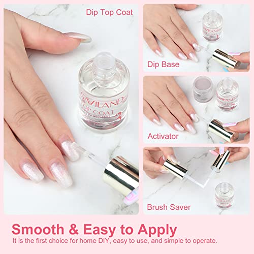 SAVILAND Dip Powder Liquid Set 15 ml/0.5 oz,10 Pcs Nail Dip Liquid Set with Base/Top Coat, Activator Brush Saver Acrylic Gel Nail File No Curing Needed DIY Home Salon Quality