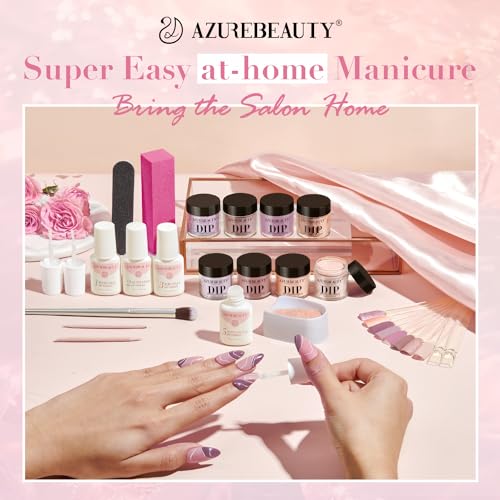 AZUREBEAUTY 30Pcs Dip Powder Nail Kit with Matte Top Coat, 8 Neutral Nude Lilac Colors, Starter Set