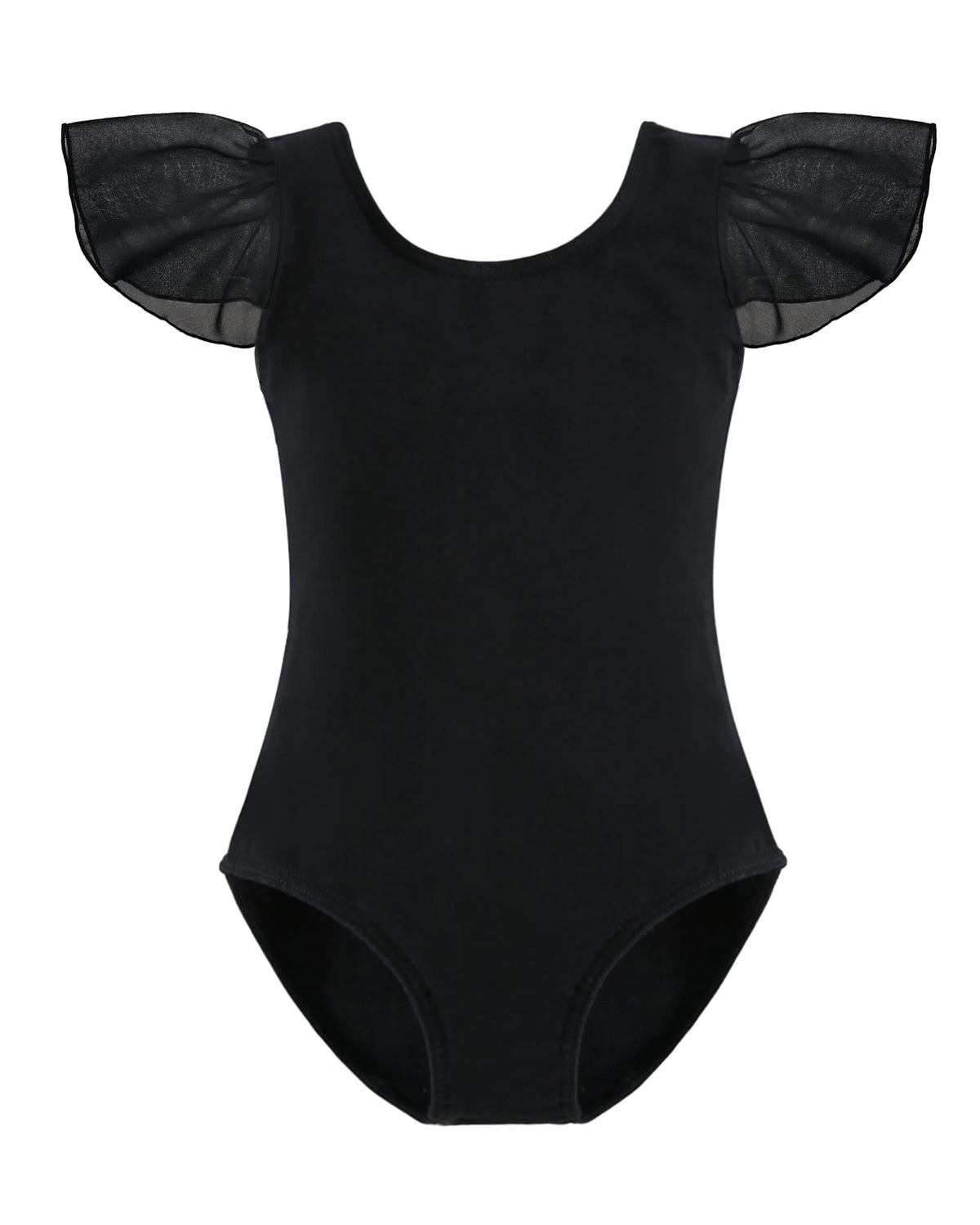 Stelle Girls Toddler Leotard for Ballet Dance Leotards Gymnastics Ruffle Short Sleeve Outfits (Black, 6 Years)