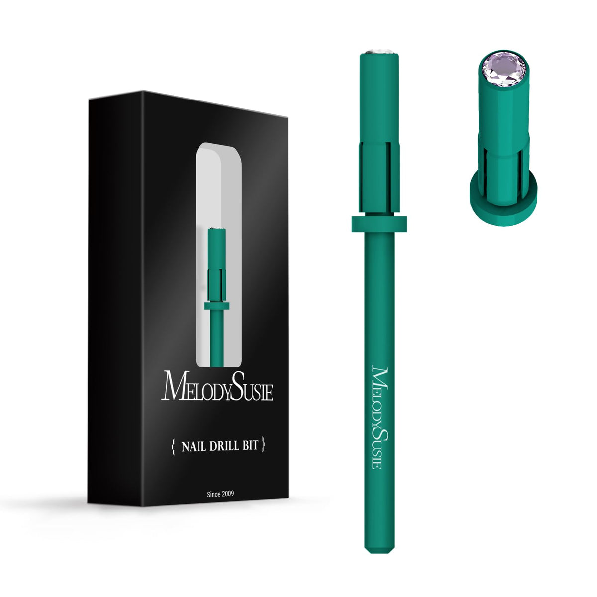 MelodySusie Small Crystal Top 3.1mm Mandrel Bit for Nails, 3/32'' Easy Off Nail Drill Bits for Sanding Bands, Suitable for Acrylic Nails Gel Manicures and Pedicures, Dark Green