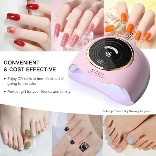 288W Professional UV LED Nail Lamp with 63 Beads - Fastest Gel Curing Dryer for Home & Salon, Smart Sensor, LCD Display & 4 Timers, Pink Salon-Grade Light