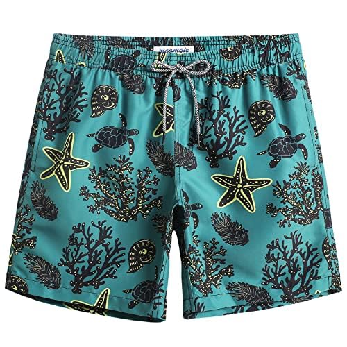 maamgic Mens Swim Trunks Quick Dry Swim Shorts with Mesh Lining Funny Swimwear Bathing Suits Sea Features Green X-Small